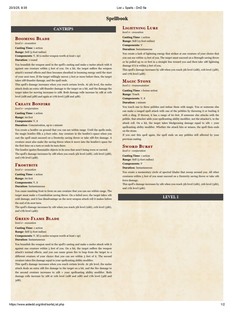 Artificer Spell List for D&D 5E | PDF