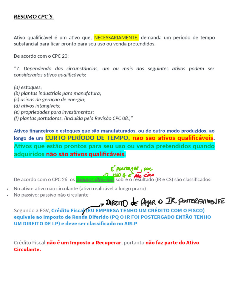 Resumo CPC 2 | PDF | Contabilidade | Capital próprio (finanças)