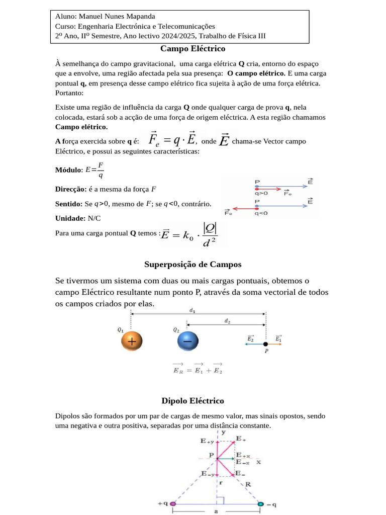 Tarefa de Física III | PDF | Campo elétrico | Eletricidade