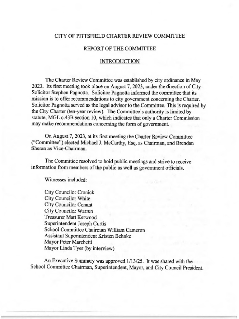 Pittsfield Charter Review Committee Report | PDF | Committee | Elections
