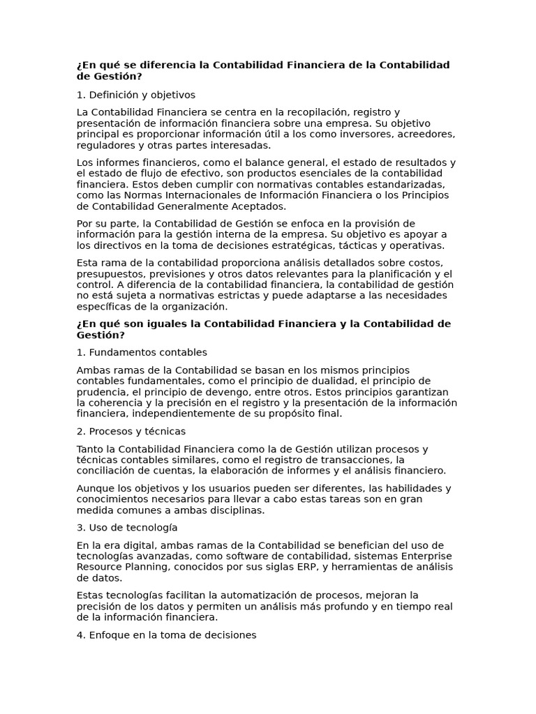 Diferencias entre Contabilidad Financiera y de Gestión | PDF ...