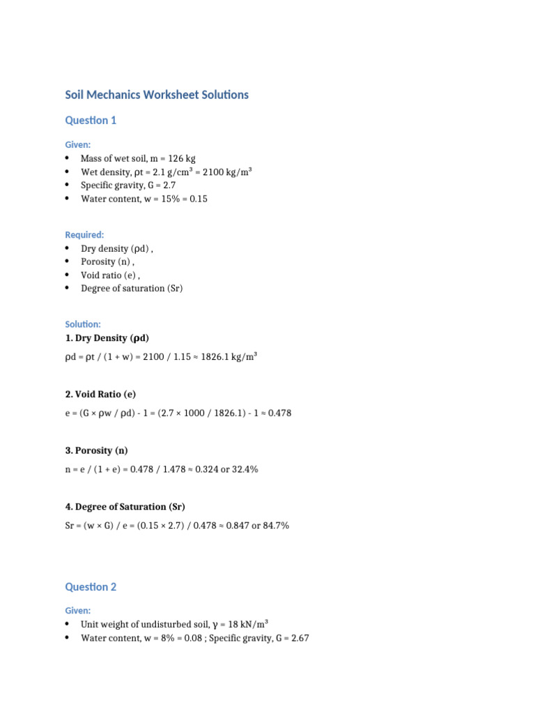 Soil Worksheet | PDF | Density | Geotechnical Engineering