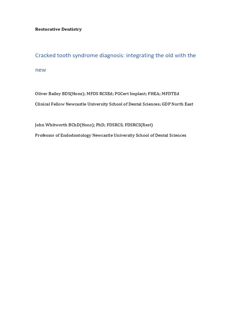 Cracked Tooth Syndrome Diagnosis Insights | PDF | Dentistry Branches ...