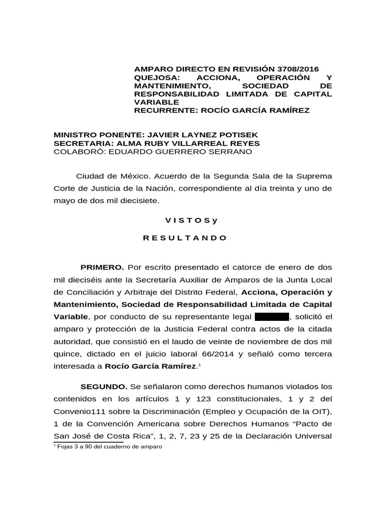 Amparo Directo 3708/2016: Caso Laboral | PDF | Caso de ley | Convenio ...
