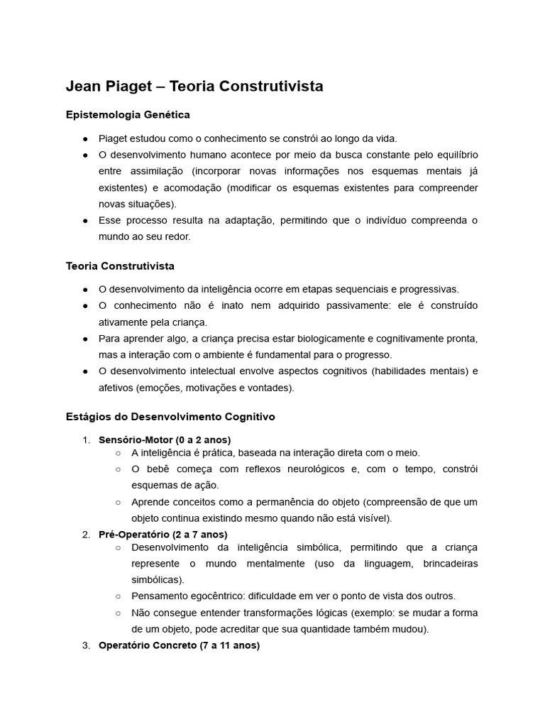 Mapa Mental: Piaget, Vygotsky e Wallon | PDF | Aprendizado | Psicologia ...