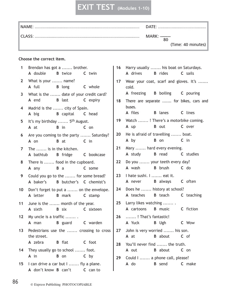 Spotlight 6 Exit Test (1-10) | PDF