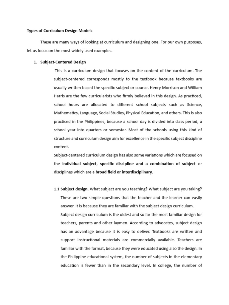 Curriculum Design Models Explained | PDF | Curriculum | Learning