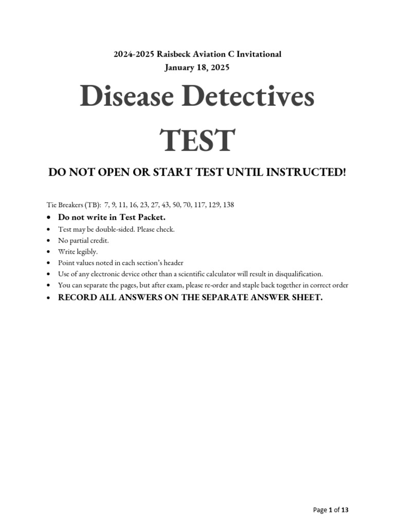 2025 Disease Detectives RAHS EXAM 2 | PDF | Blood Type | Medicine
