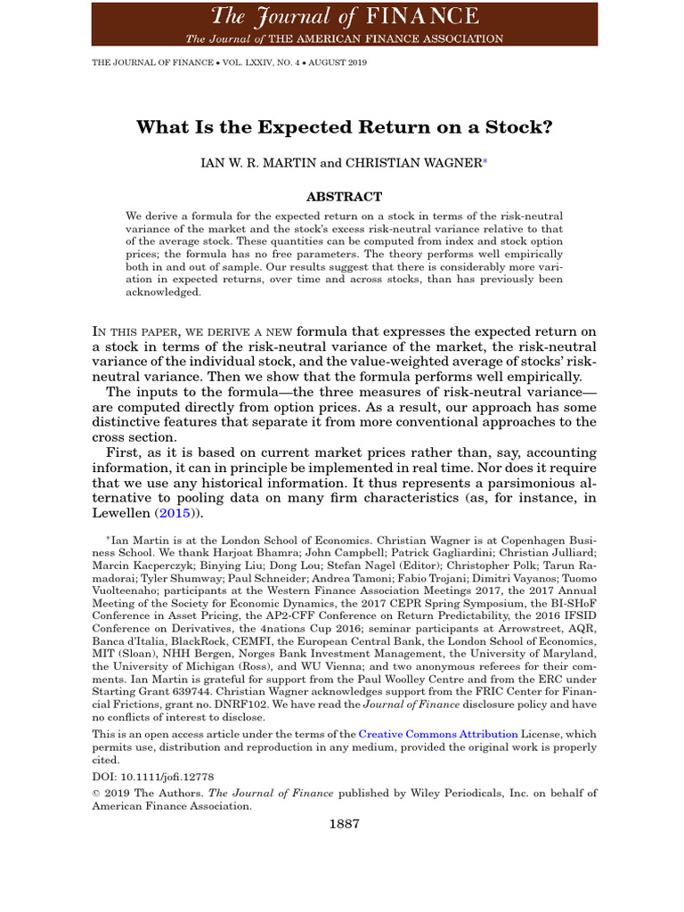Expected Stock Returns via Risk-Neutral Variance | PDF | Vix | Beta ...