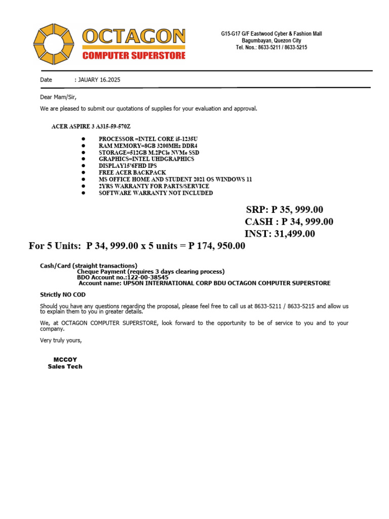 Admin Computer Replacement 5 Units | PDF