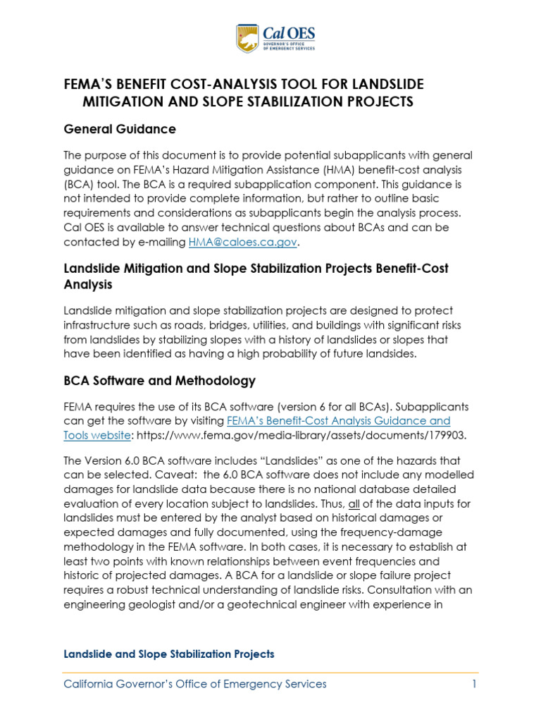 OES NOI BCA Requirements 073120 Landslide and Slope Failure Final Draft ...