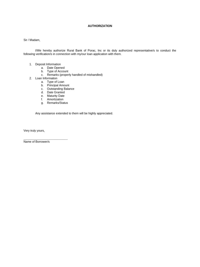 Loan Application Authorization Form | PDF