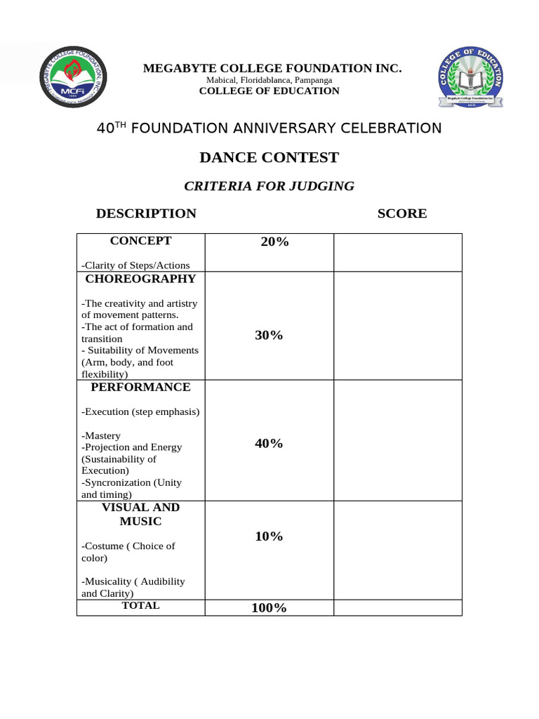 Dance Contest Judging Criteria | PDF