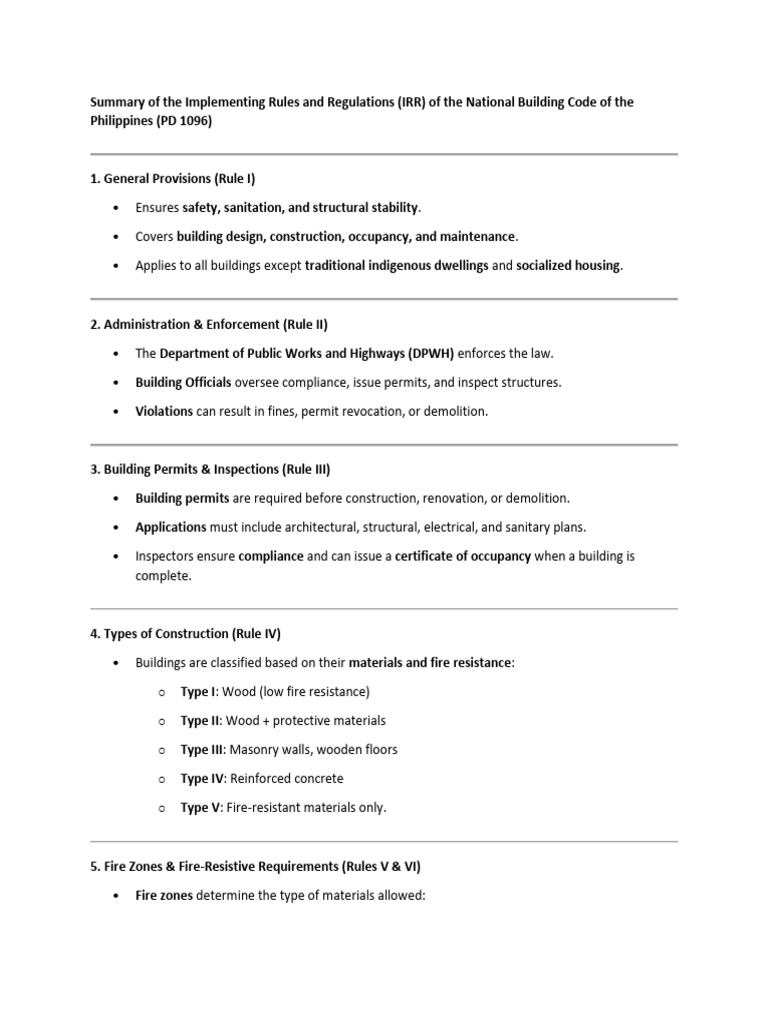 National Building Code IRR Summary | PDF | Building | Building Code