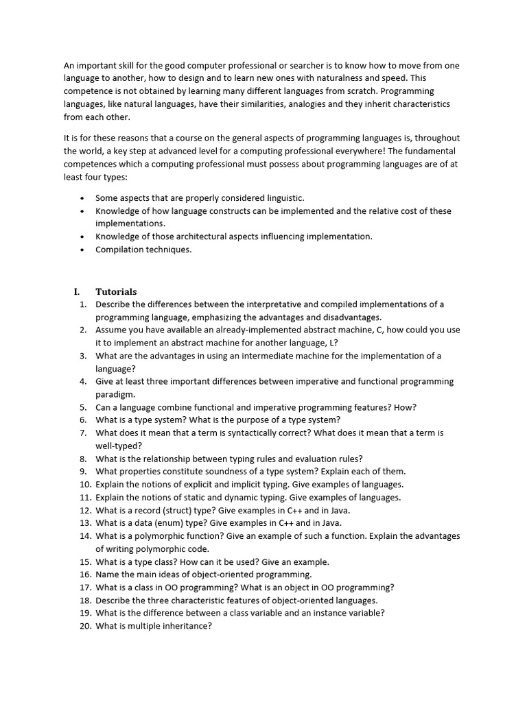 Understanding Programming Languages Essentials | PDF | Method (Computer ...