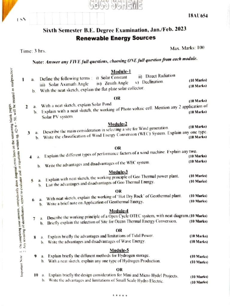 Renewable Energy Sources Exam Guide | PDF | Hydroelectricity ...