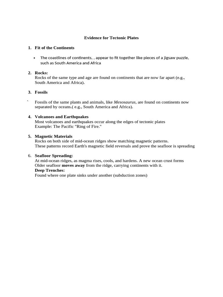 Evidence Supporting Tectonic Plate Theory | PDF