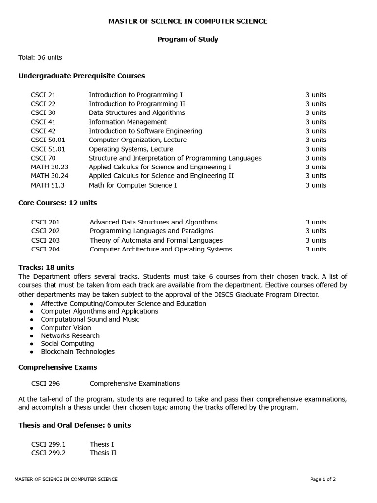 Master’s in Computer Science Curriculum | PDF | Thesis | Mathematics