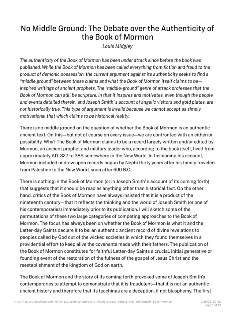 No Middle Ground - The Debate Over The Authenticity of The Book of ...