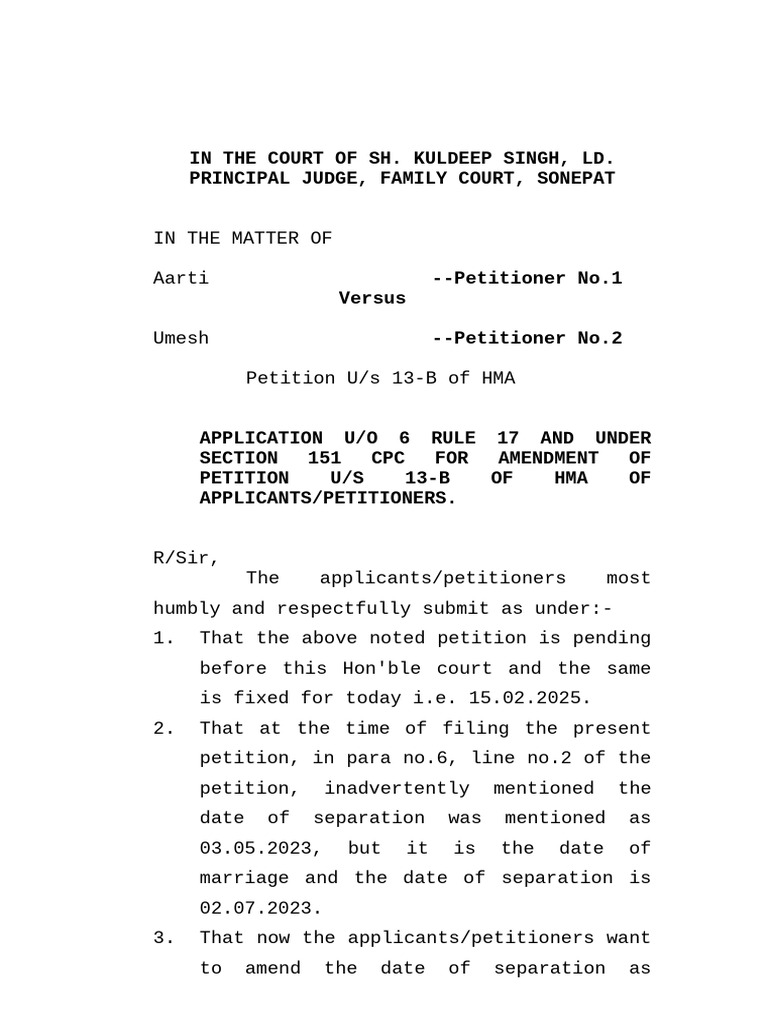 Amendment of Separation Date in HMA Petition | PDF