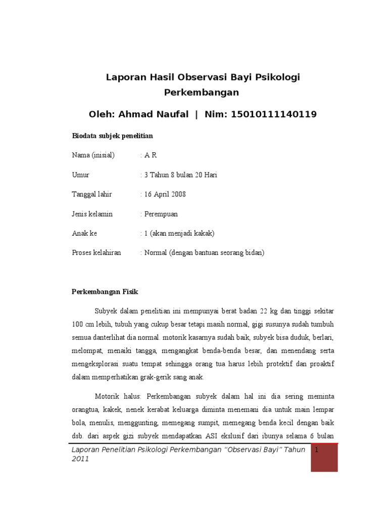 Laporan Hasil Observasi Bayi Psikologi An