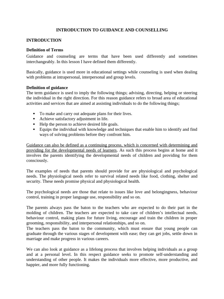 Introduction To Institutional Guidance and Counselling-Handout 2.docx ...