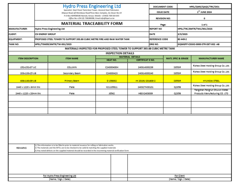 Material Traceability - Tower | PDF | Materials | Building Engineering