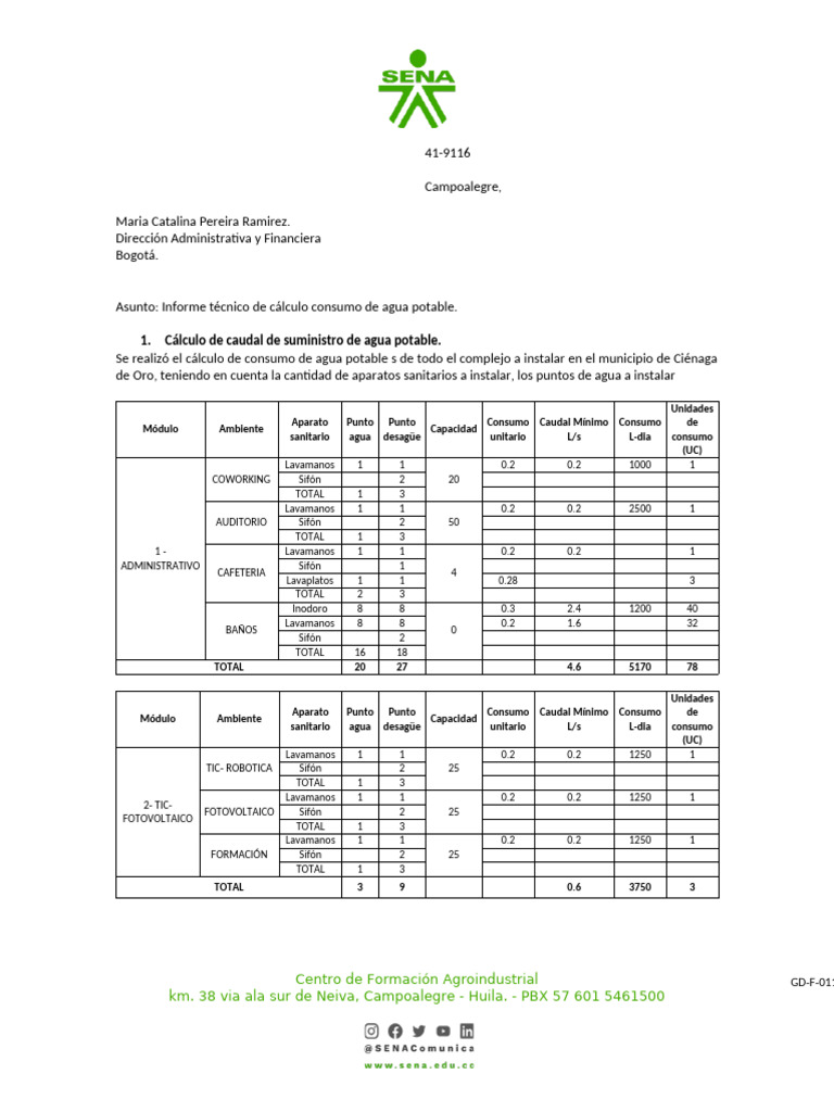 Cálculo de Consumo de Agua Potable | PDF | Materiales transparentes ...