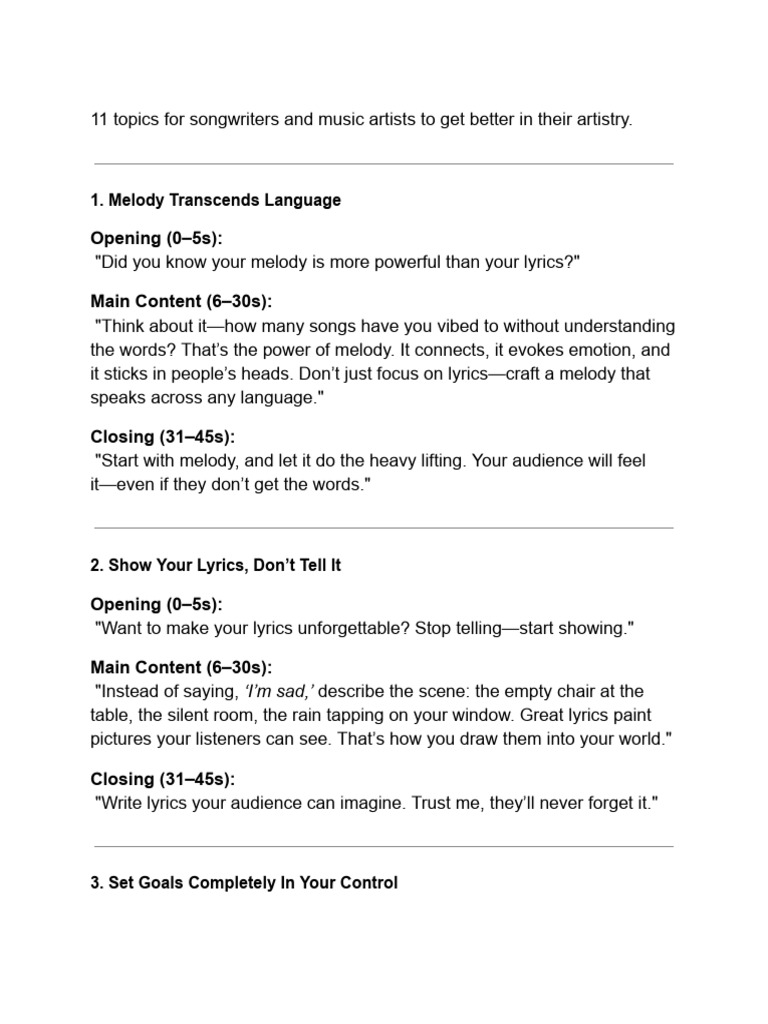 11 Tips for Songwriters to Improve | PDF | Albums | Recorded Music