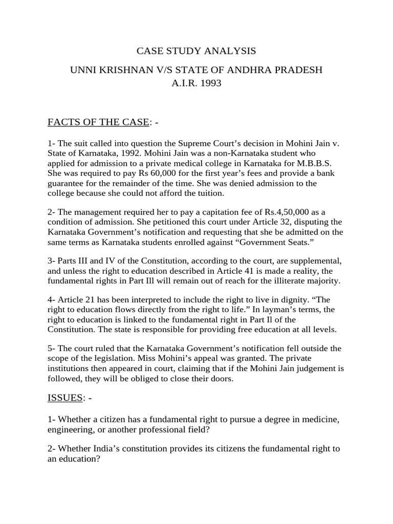 Unni Krishnan Case Study: Right to Education | PDF | Citizenship | Justice