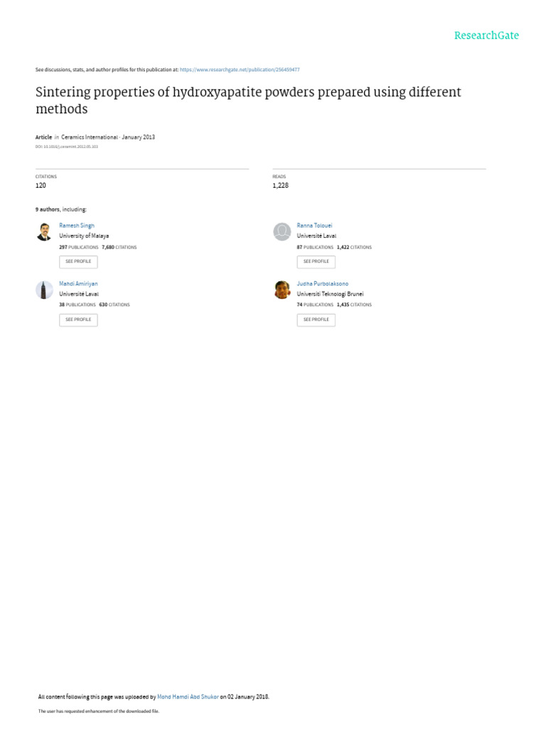 Hydroxyapatite Sintering Methods Analysis | PDF | Sintering | Materials ...