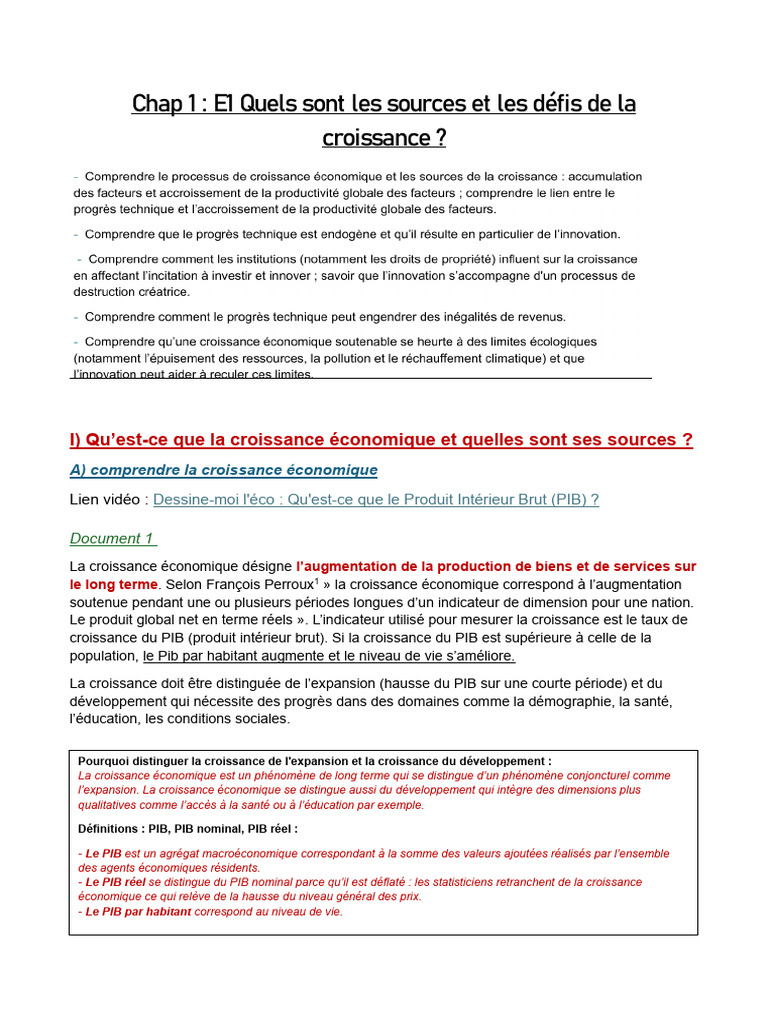 Sources et défis de la croissance économique | PDF | Croissance ...