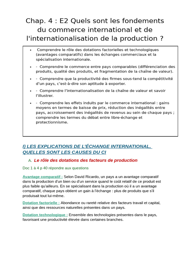 Fondements du commerce international | PDF | Avantage comparatif ...
