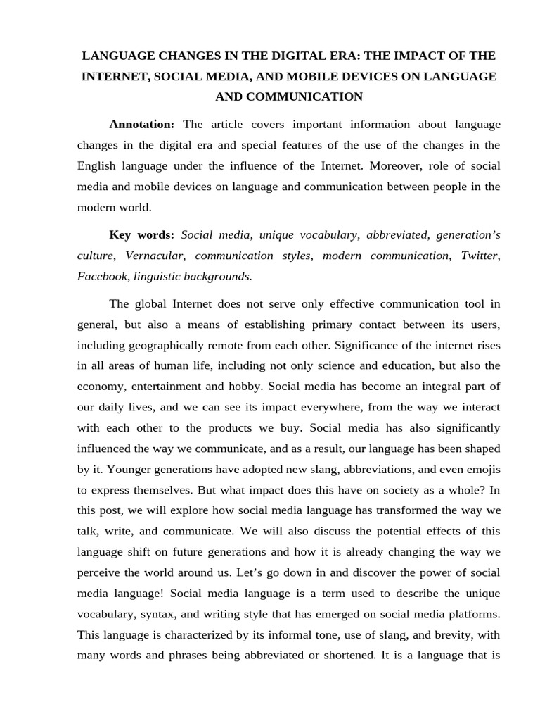 Impact of Social Media on Language Evolution | PDF | Social Media ...