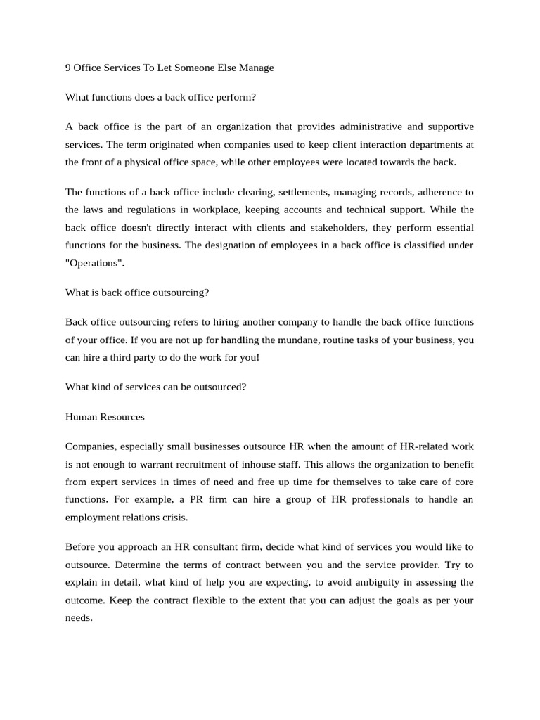 9 Office Services To Let Someone Else Manage | PDF | Outsourcing | Web ...