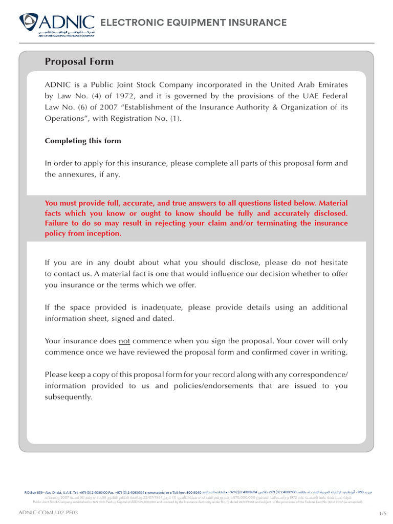 Shifa Electronic Equipment Insurance Form | PDF | Insurance | United ...