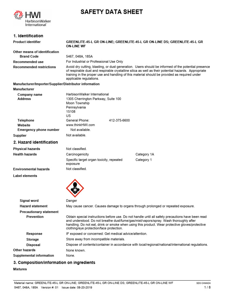 Greenlite-45-L GR Safety Data Sheet | PDF | Silicon Dioxide | Waste