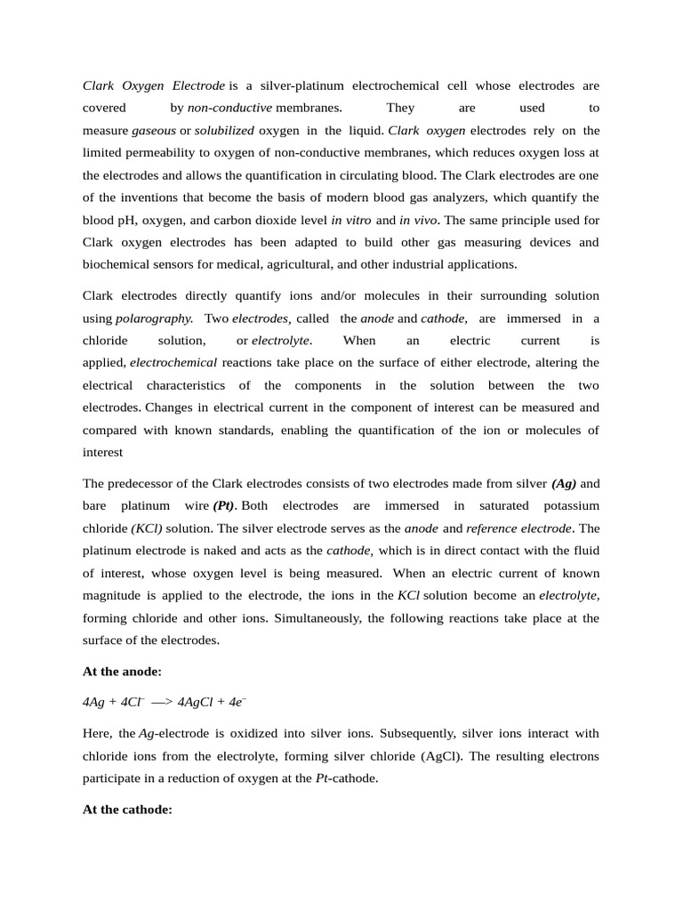 Clark Oxygen Electrode Overview | PDF | Electrode | Electrochemistry
