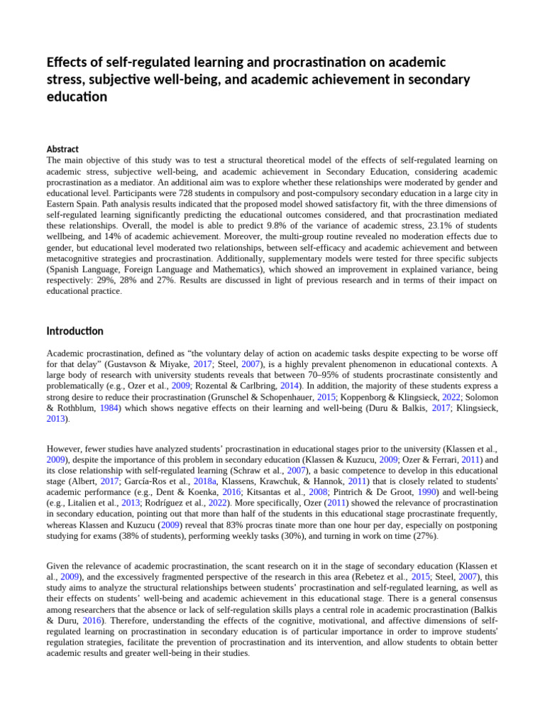Impact of Learning, Procrastination on Students | PDF | Procrastination ...