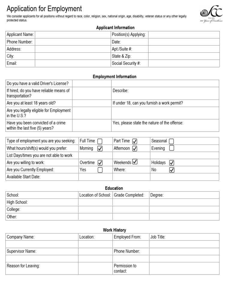 Employment Application Form Template | PDF | Employment | Legal Liability