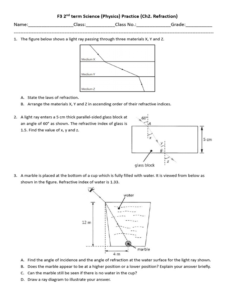 Critical Angles and Light Refraction | PDF | Refraction | Refractive Index