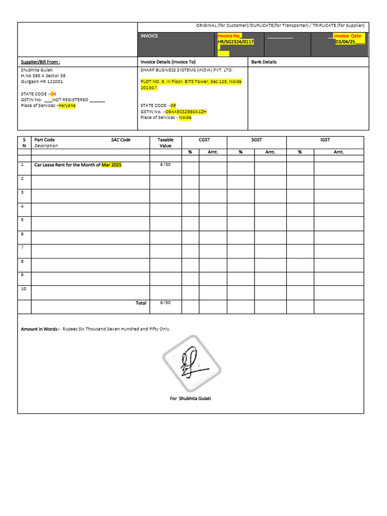 Invoice No Invoice Date: SAC Code Description | PDF