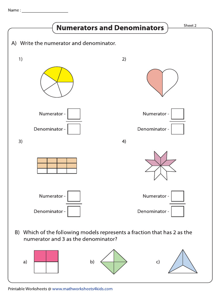 Fraction Models Identify Numerators Denominators 2 | PDF