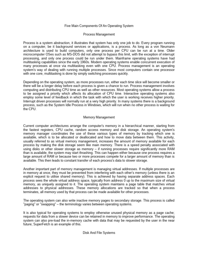 Five Main Components of An Operating System | PDF | Process (Computing ...