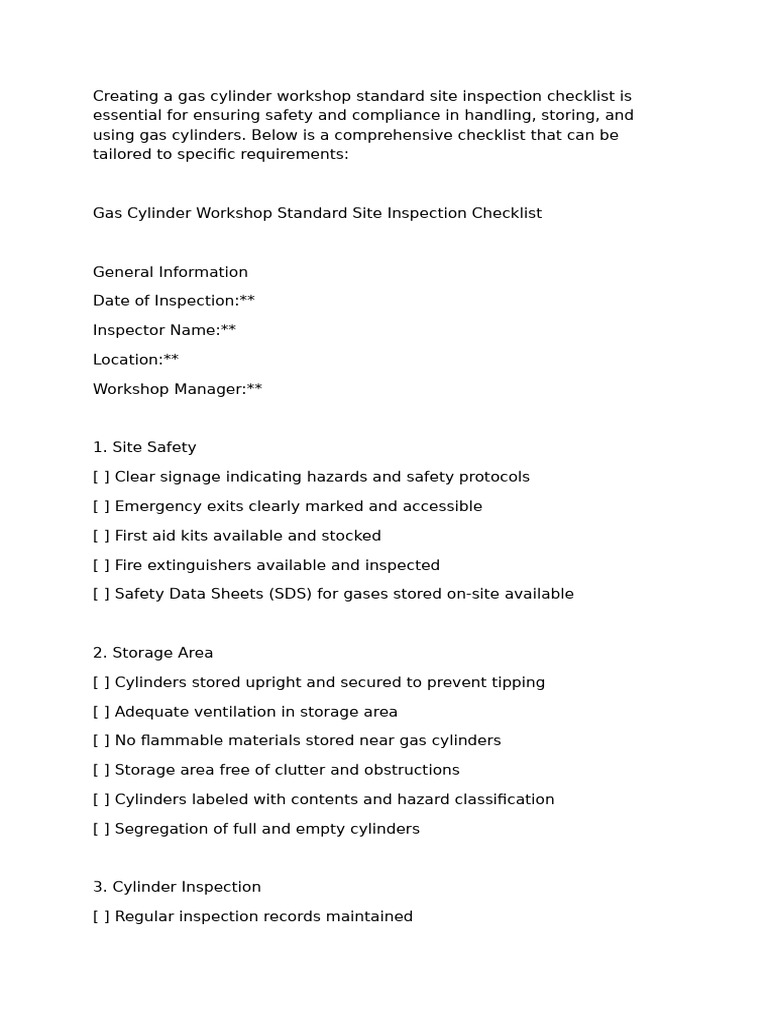 Gas Cylinder Workshop Inspection Checklist | PDF | Safety ...