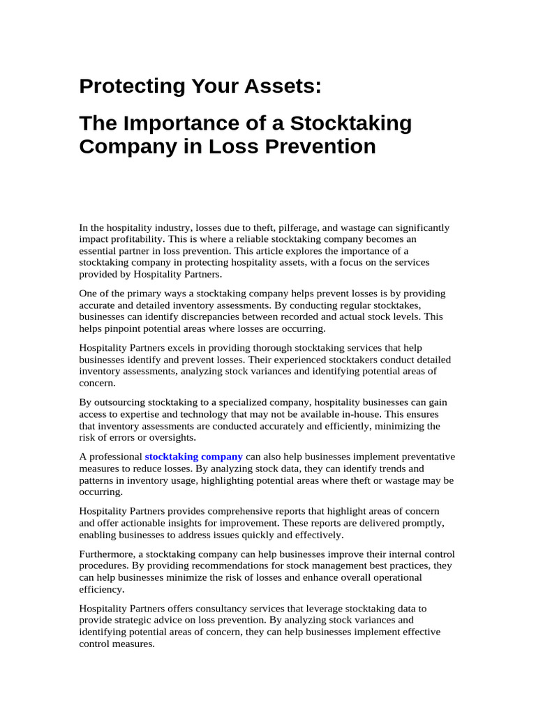 Stocktaking for Hospitality Loss Prevention | PDF | Inventory | Risk
