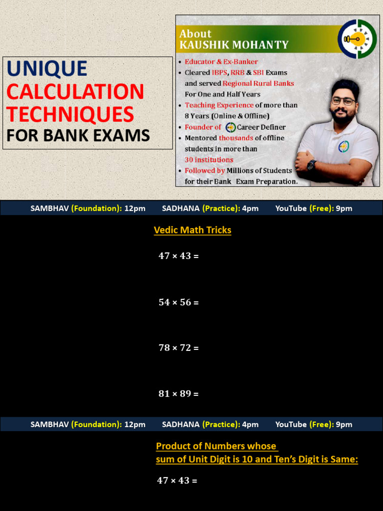 Unique Math Techniques for Bank Exams | PDF | Mathematics | Arithmetic