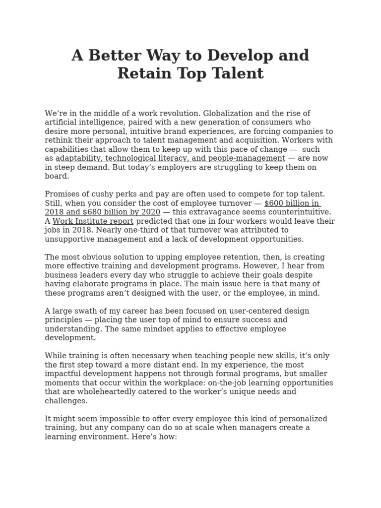 A Better Way To Develop and Retain Top Talent | PDF | Employment | Learning