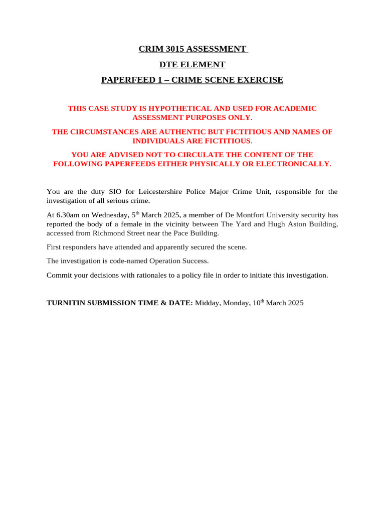 Crime Scene Investigation Exercise 2025 | PDF
