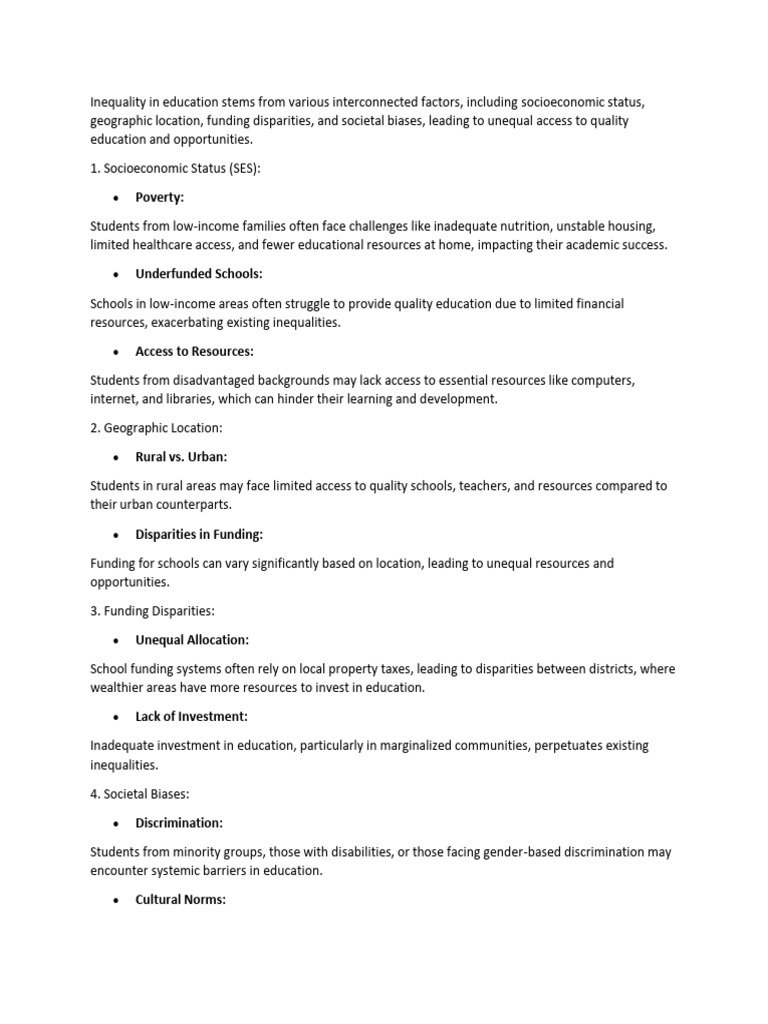 Causes of Educational Inequality | PDF